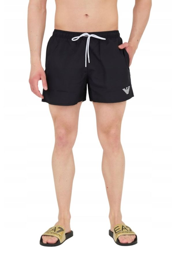 Emporio Armani - EMPORIO ARMANI Czarne męskie kąpielówki De bain logo brodé, Rozmiar 52. Kolor: czarny