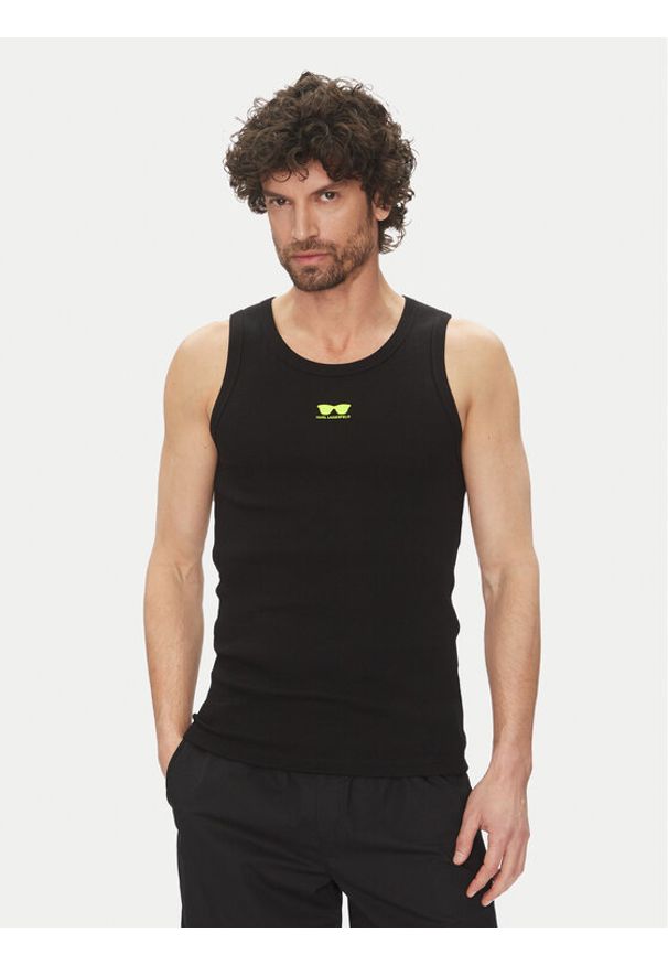 Karl Lagerfeld - KARL LAGERFELD Tank top 755401 552238 Czarny Slim Fit. Typ kołnierza: dekolt w karo. Kolor: czarny. Materiał: bawełna