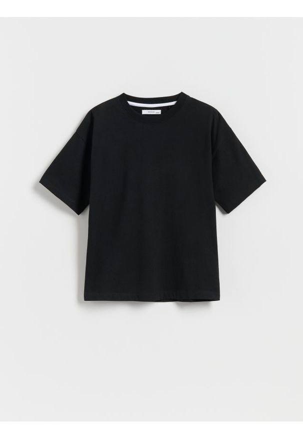 Reserved - Bawełniany t-shirt z nadrukiem - czarny. Kolor: czarny. Materiał: bawełna. Wzór: nadruk