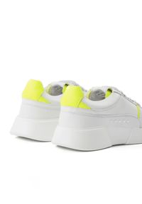 PREMIUM BASICS - Sneakersy z żółtą piętą Fluo. Kolor: biały. Szerokość cholewki: normalna. Wzór: aplikacja #6