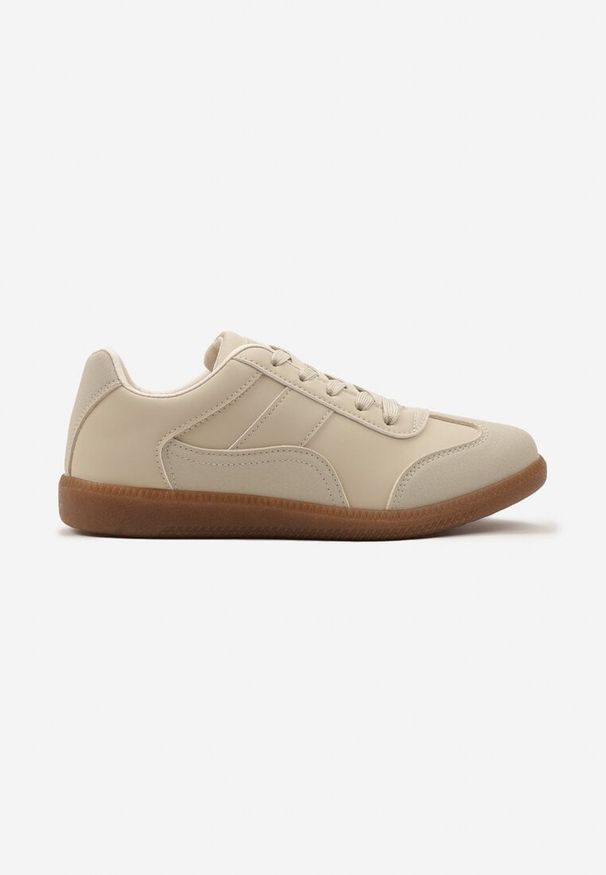 Renee - Beżowe Sneakersy z Ozdobnymi Przeszyciami przed Kostkę Redala. Wysokość cholewki: przed kostkę. Kolor: beżowy