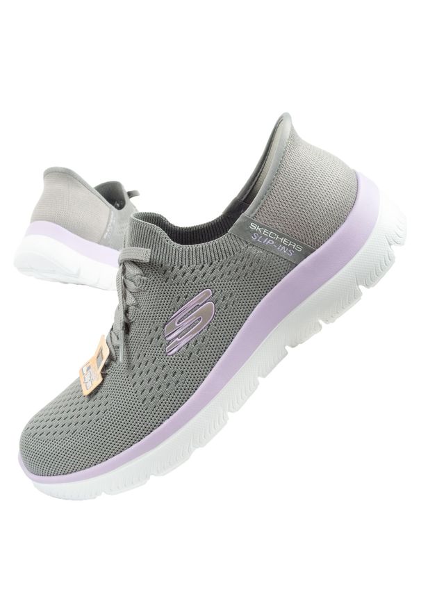 skechers - Buty sportowe damskie Skechers Summits-New Daily Slip-ins. Kolor: szary, wielokolorowy, fioletowy. Materiał: materiał. Szerokość cholewki: normalna. Model: Skechers Sport. Sport: turystyka piesza