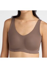 Biustonosz do biegania New Balance WB51052ABP – brązowy. Kolor: brązowy. Materiał: tkanina, materiał, poliester, skóra, lycra. Wzór: gładki #5