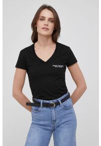 Armani Exchange T-shirt bawełniany kolor czarny. Okazja: na co dzień. Kolor: czarny. Materiał: bawełna. Wzór: nadruk. Styl: casual
