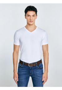 Big-Star - Koszulka męska v-neck z bawełny supima biała Supiclassicov 101. Typ kołnierza: dekolt w serek. Kolor: biały. Materiał: bawełna. Długość: długie #1