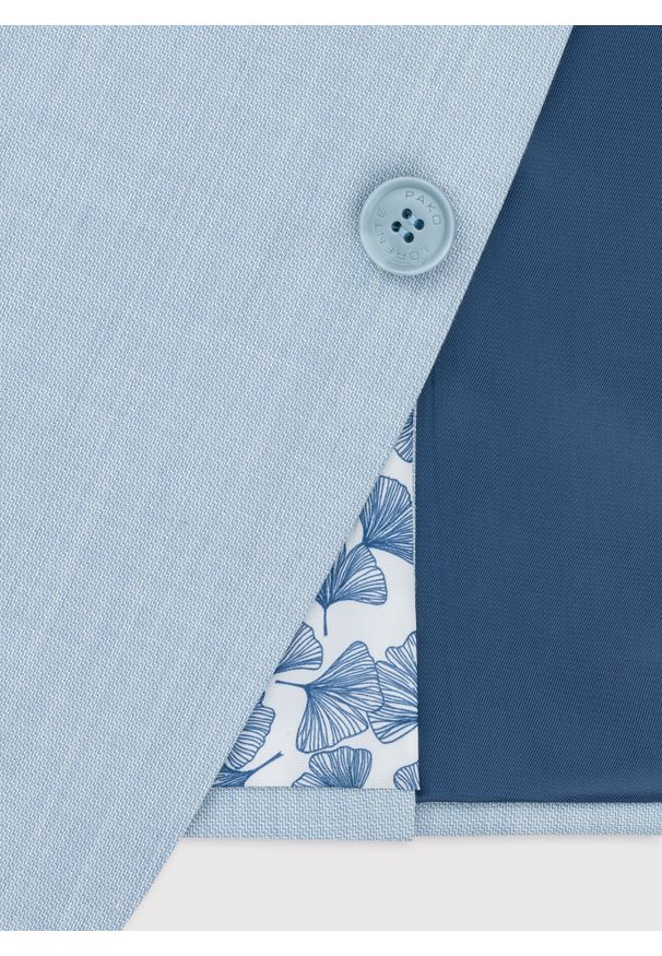 Pako Lorente - PAKO LORENTE – Błekitna gładka marynarka garniturowa. Okazja: na ślub cywilny, na wesele, na komunię. Materiał: wełna, lycra, poliester. Wzór: gładki