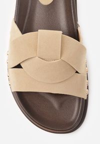 Renee - Beżowe Klapki z Przekładanymi Paskami i Ozdobnymi Nitami Talysha. Okazja: na co dzień, na imprezę. Kolor: beżowy. Materiał: skóra, koronka. Sezon: lato. Styl: casual, elegancki #8