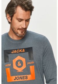 Jack & Jones - Bluza. Okazja: na co dzień. Typ kołnierza: bez kaptura. Kolor: niebieski. Materiał: bawełna, wiskoza, dzianina. Wzór: nadruk. Styl: casual #4