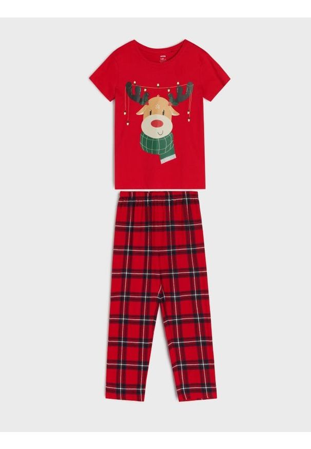 Sinsay - Piżama z flanelowymi spodniami w kratę - czerwony. Kolor: czerwony