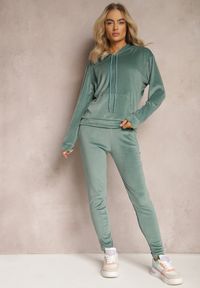 Renee - Miętowy Welurowy Komplet Dresowy Bluza z Kapturem i Spodnie Vilna. Kolor: miętowy. Materiał: dresówka, welur #5