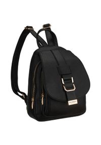 Mały czarny plecak damski ze skóry ekologicznej miejski modny z klapką Peterson PTN MX03-P. Kolor: czarny. Materiał: skóra ekologiczna #1