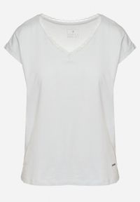 Born2be - Jasnoniebieski Bawełniany T-shirt z Koronką przy Dekolcie Ralettia. Okazja: na co dzień. Kolor: niebieski. Materiał: bawełna, koronka. Wzór: koronka. Styl: casual #5