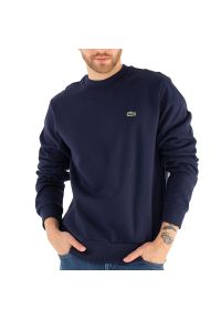 Bluza Lacoste Organic Brushed Cotton Sweatshirt SH9608-166 - granatowa. Okazja: na co dzień. Typ kołnierza: bez kaptura. Kolor: niebieski. Materiał: bawełna, poliester, materiał. Wzór: aplikacja. Styl: klasyczny, street, casual
