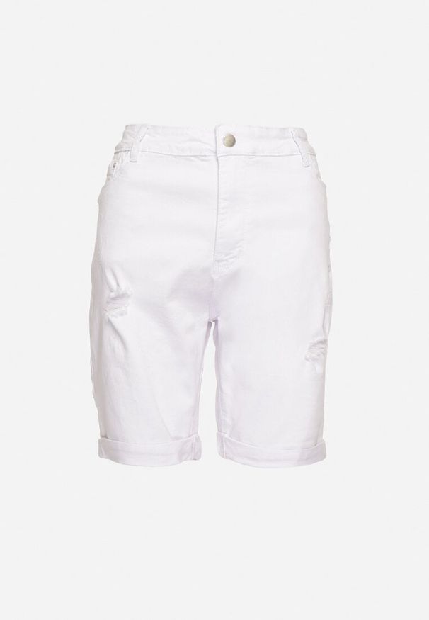 Born2be - Białe Szorty Jeansowe z Wysokim Stanem z Efektem Push-Up Namsene. Stan: podwyższony. Kolor: biały. Materiał: jeans. Styl: wizytowy, klasyczny