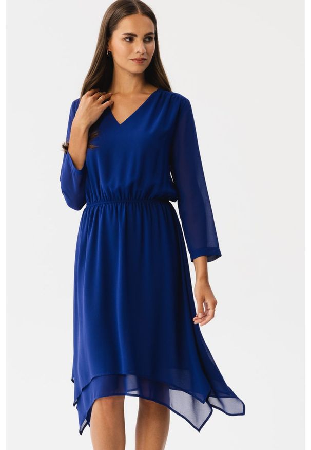 Stylove - Elegancka zwiewna sukienka szyfonowa wizytowa chaber. Okazja: na randkę. Materiał: szyfon. Typ sukienki: oversize. Styl: wizytowy, elegancki