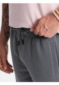 Ombre Clothing - Męskie szorty dresowe bawełniane BASIC – grafitowe V11 OM-SRBS-0149 - XXL. Okazja: na co dzień. Kolor: szary. Materiał: bawełna, dresówka. Styl: sportowy, casual #4