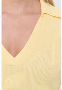 Hugo - HUGO sweter 50468004 damski kolor żółty. Kolor: żółty. Materiał: bawełna, dzianina. Wzór: gładki #2