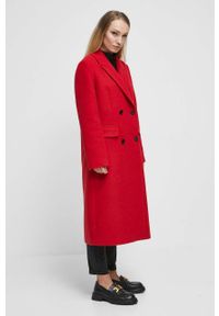 medicine - Medicine płaszcz z domieszką wełny kolor czerwony przejściowy dwurzędowy. Kolor: czerwony. Materiał: wełna. Wzór: aplikacja. Styl: klasyczny #2