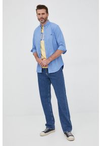 Polo Ralph Lauren koszula bawełniana męska slim z kołnierzykiem button-down. Typ kołnierza: polo, button down. Kolor: niebieski. Materiał: bawełna. Długość rękawa: długi rękaw. Długość: długie