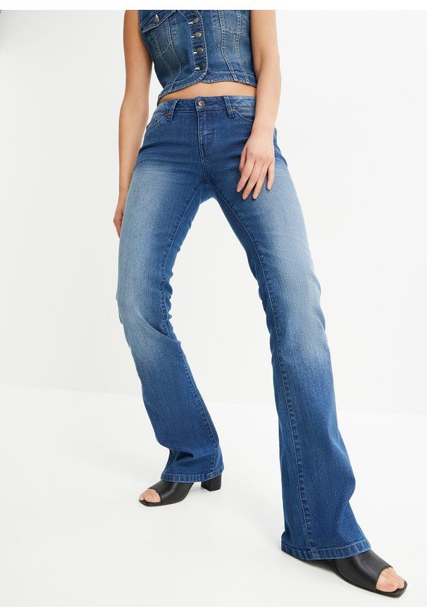 bonprix - Dżinsy o kroju bootcut, mid waist, ze stretchem. Kolor: niebieski