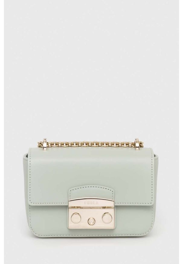 Furla torebka skórzana kolor zielony. Kolor: zielony. Materiał: skórzane