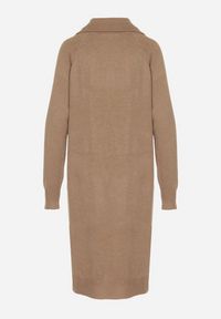 Born2be - Beżowa Sweterkowa Sukienka Pudełkowa z Bawełną i Wełną Ozdobiona Suwakiem Reimia. Okazja: na co dzień. Kolor: beżowy. Materiał: wełna, bawełna. Wzór: aplikacja. Styl: casual, klasyczny #6