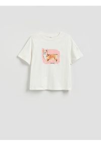 Reserved - T-shirt z nadrukiem - złamana biel. Materiał: bawełna, dzianina. Wzór: nadruk. Styl: klasyczny