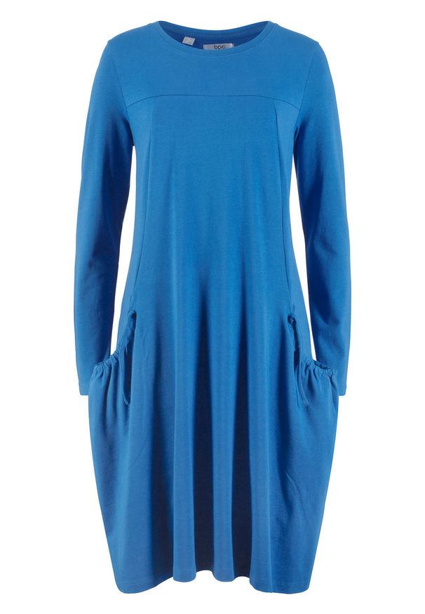 Sukienka oversize z kieszeniami, poszerzana dołem bonprix lazurowy. Kolor: niebieski. Długość rękawa: długi rękaw. Typ sukienki: oversize