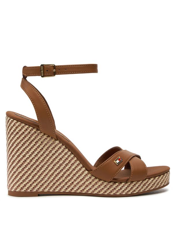 TOMMY HILFIGER - Tommy Hilfiger Sandały Im Raffia Sandal FW0FW08224 Brązowy. Kolor: brązowy. Materiał: skóra