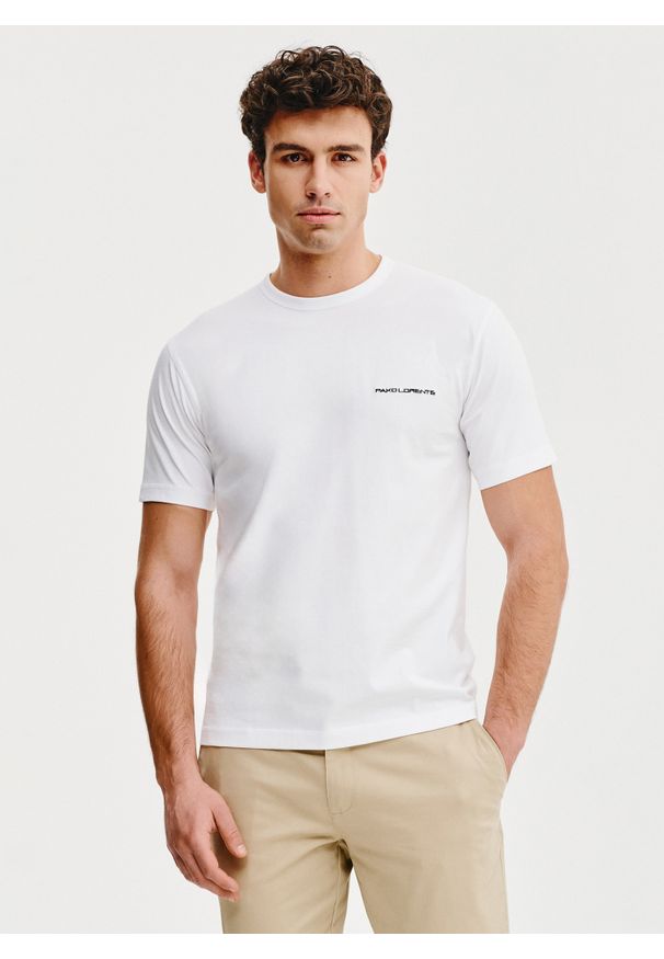 Pako Lorente - PAKO LORENTE – Biały t-shirt męski. Kolor: czarny, biały, niebieski. Materiał: bawełna