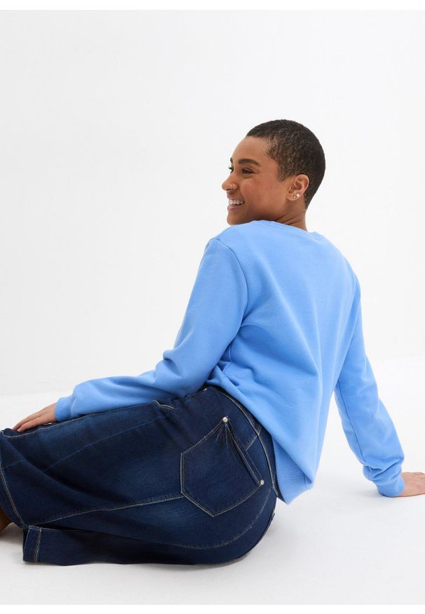 bonprix - Spódnica high-waist ze stretchem i wygodnym paskiem. Stan: podwyższony. Kolor: niebieski