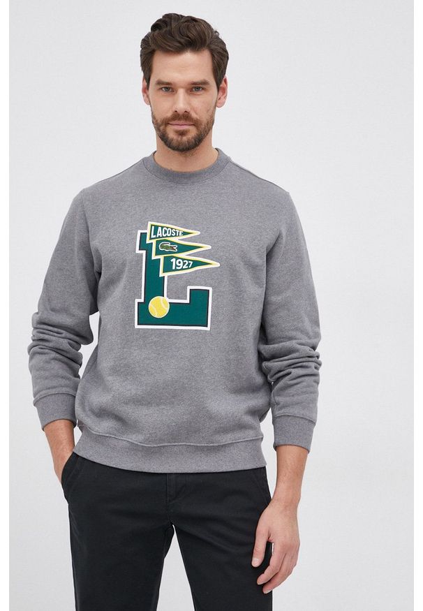 Lacoste Bluza bawełniana męska kolor szary gładka. Kolor: szary. Materiał: bawełna. Wzór: gładki
