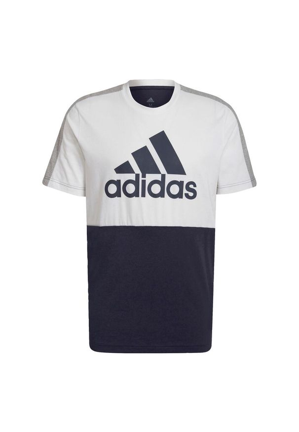 Koszulka Mężczyzna Adidas Essentials Colorblock Single Jersey biały. Kolor: biały, wielokolorowy, niebieski. Materiał: włókno, bawełna, jersey. Długość rękawa: krótki rękaw. Długość: krótkie. Sport: joga i pilates