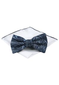 Mucha Męska z Poszetką (Zestaw) - Chattier - Orientalny Wzór, Granatowa. Kolor: niebieski. Styl: sportowy, elegancki