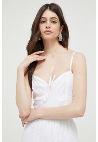 Hollister Co. sukienka bawełniana kolor biały midi rozkloszowana. Kolor: biały. Materiał: bawełna. Długość rękawa: na ramiączkach. Typ sukienki: rozkloszowane. Długość: midi #2