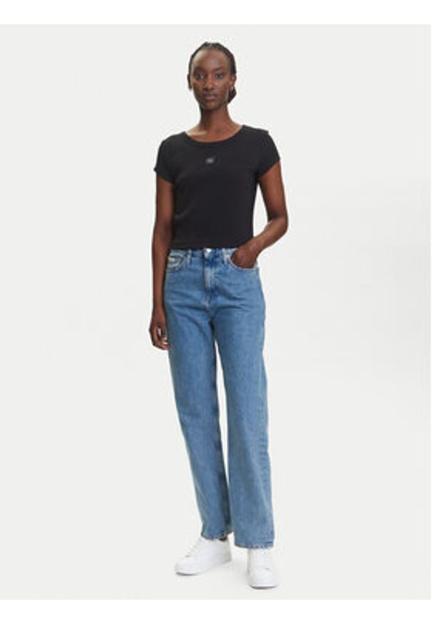 Calvin Klein Jeans T-Shirt LV047C200G Czarny Slim Fit. Kolor: czarny. Materiał: bawełna