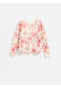 Reserved - Wzorzysty sweter - różowy. Kolor: różowy. Materiał: dzianina #1