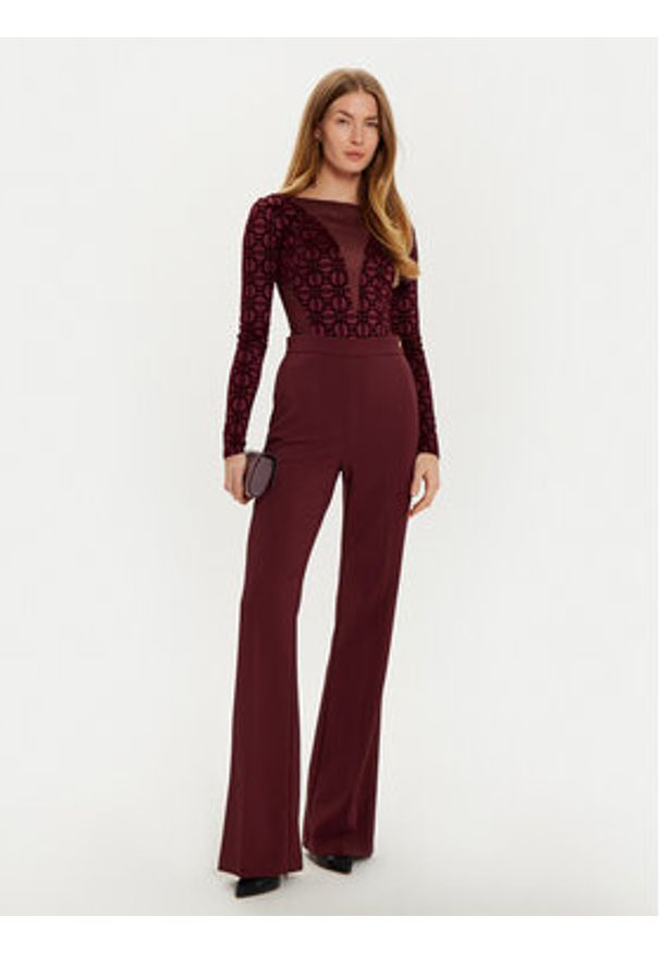 Elisabetta Franchi Body BO-011-47E2 Bordowy Slim Fit. Kolor: czerwony. Materiał: syntetyk