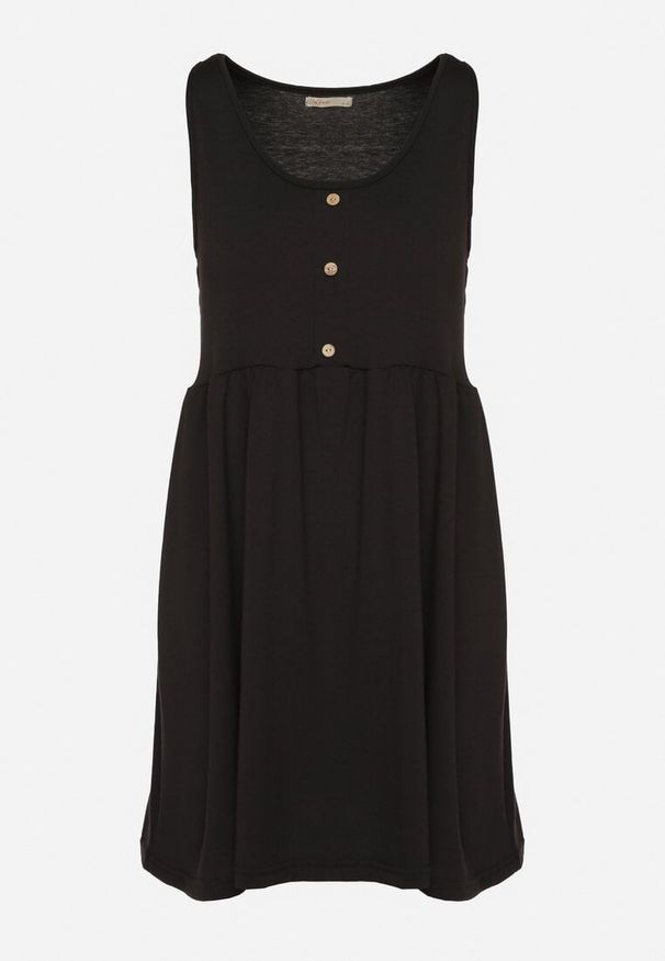 Born2be - Czarna Sukienka o Rozkloszowanym Kroju na Szerokich Ramiączkach z Guzikami Jenovira. Okazja: na co dzień. Kolor: czarny. Długość rękawa: na ramiączkach. Styl: casual