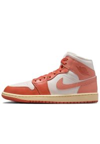 Buty damskie Nike Air Jordan 1 Mid BQ6472-180 - biało-pomarańczowe. Kolor: pomarańczowy, biały, wielokolorowy. Materiał: guma, syntetyk, materiał, skóra. Szerokość cholewki: normalna