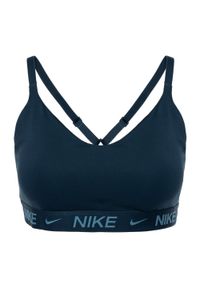 Biustonosz treningowy Nike Dri-Fit Indy Light Support. Kolor: niebieski. Technologia: Dri-Fit (Nike)