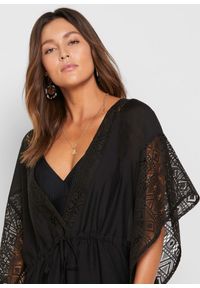 bonprix - Prześwitująca tunika plażowa. Okazja: na plażę. Kolor: czarny. Materiał: koronka. Wzór: koronka #2