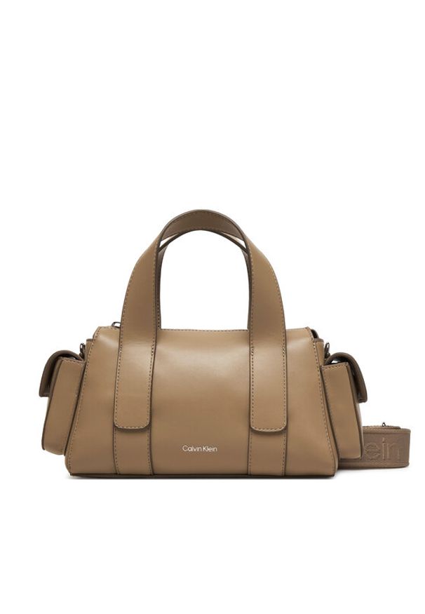 Calvin Klein Torebka Webbing Strap Pocket Bag LV04F3291G Beżowy. Kolor: beżowy. Materiał: skórzane