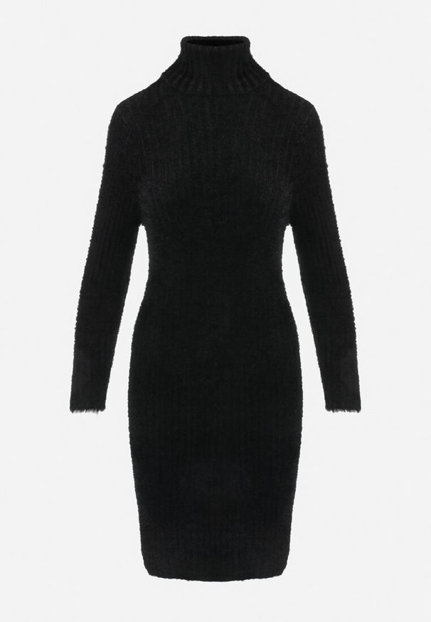 Born2be - Czarna Sukienka Dzianinowa Wełniana Colno. Typ kołnierza: golf. Kolekcja: plus size. Kolor: czarny. Materiał: wełna, dzianina. Długość rękawa: długi rękaw. Typ sukienki: dopasowane. Długość: mini