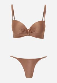 Renee - Brązowe Bikini Dwuczęściowe z Biustonoszem Push-Up i Metalowymi Zapięciami Coraeva. Kolor: brązowy. Wzór: aplikacja #6
