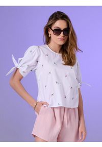 Sinsay - Koszulowa bluzka z haftowanymi kwiatami i bawełną - wielobarwny. Materiał: bawełna. Wzór: haft, kwiaty #1