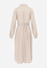 Renee - Beżowa Sukienka Rozkloszowana z Wiskozy o Koszulowym Kroju z Paskiem Anteis. Kolor: beżowy. Materiał: wiskoza. Wzór: aplikacja. Typ sukienki: koszulowe. Styl: elegancki #7