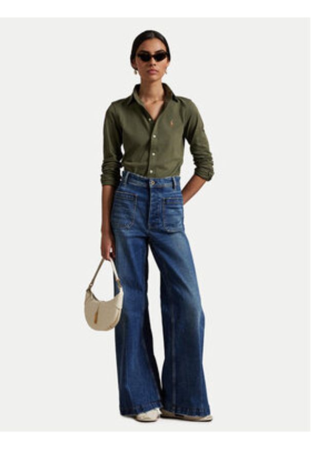 Polo Ralph Lauren Koszula 211924258014 Khaki Slim Fit. Typ kołnierza: polo. Kolor: brązowy. Materiał: bawełna