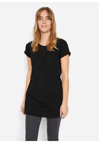 bonprix - Długi T-shirt z czystej bawełny. Kolor: czarny. Materiał: bawełna. Długość rękawa: krótki rękaw. Długość: krótkie, długie #1