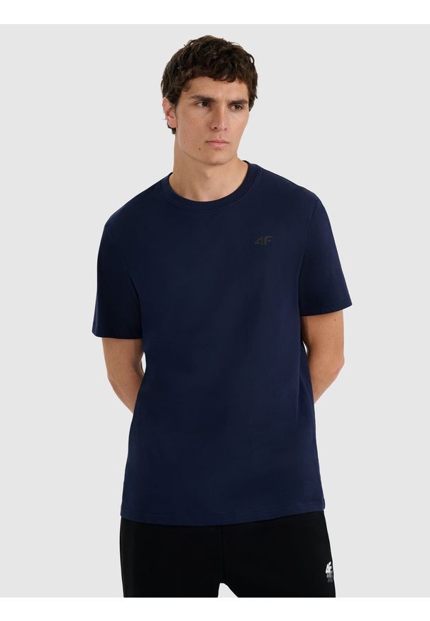 4f - 4F T-shirt regular gładki męski - granatowy S. Okazja: na co dzień. Kolor: niebieski. Materiał: materiał, bawełna. Wzór: gładki. Styl: casual